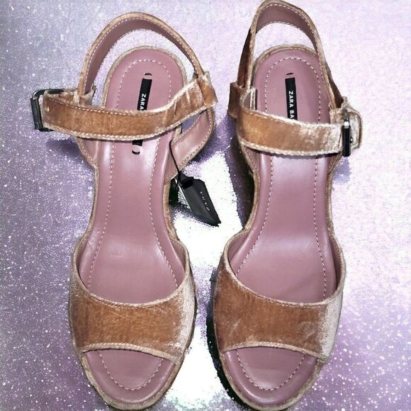 Zara Mauve Pink velvet exotic leather platform high heel sandals NWT - Picture 5 of 8